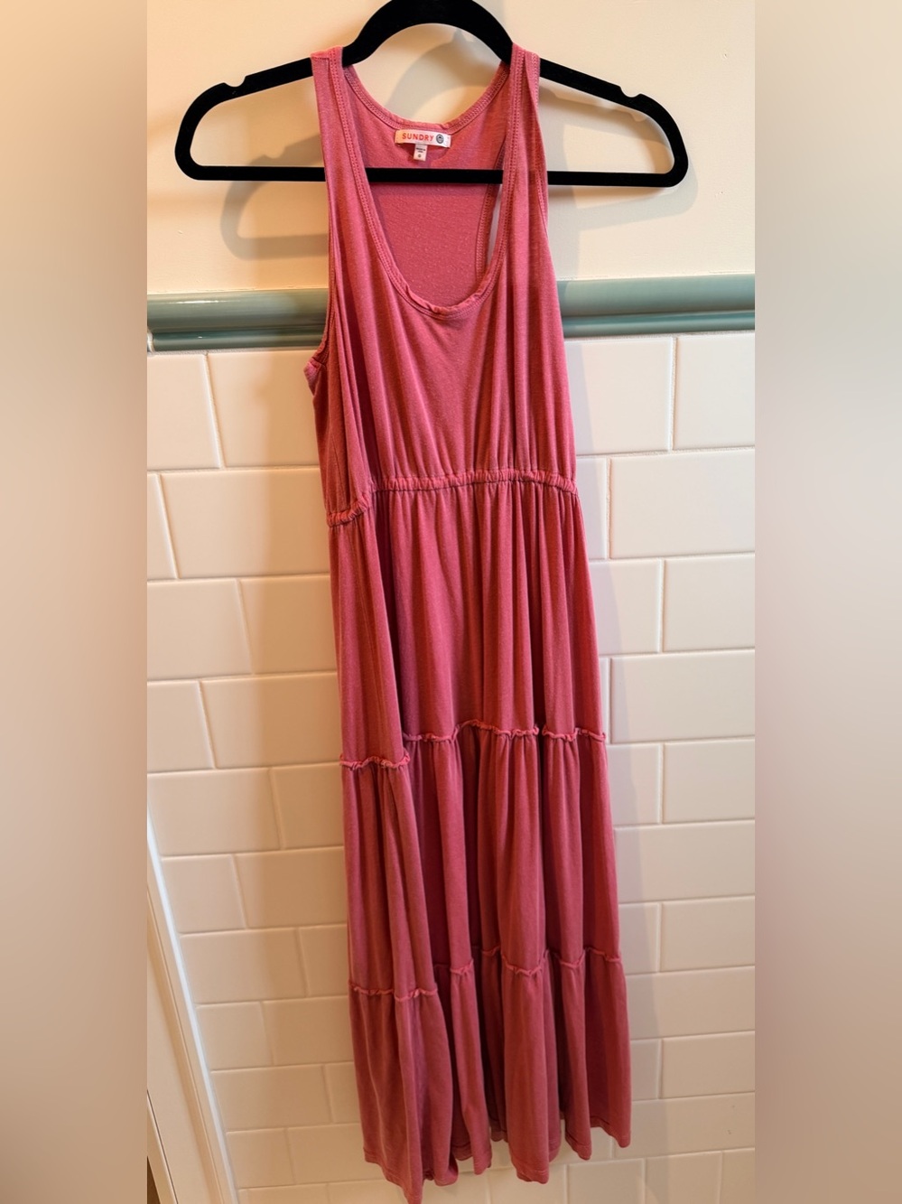 Sundry Rose-Pink Tiered Racerback Maxi Dress. Firm on price.